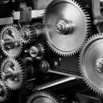 gray scale photo of gears